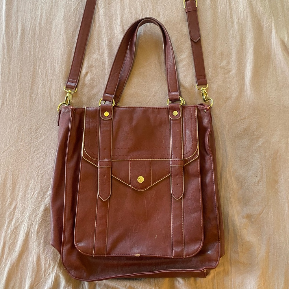 Steve Madden Burgundy Dark Red Leather Tote Bag Perfect for Laptops and School